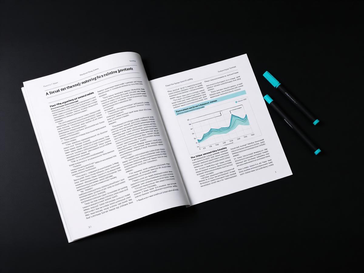 Open scientific journal article with a data chart on a dark desk